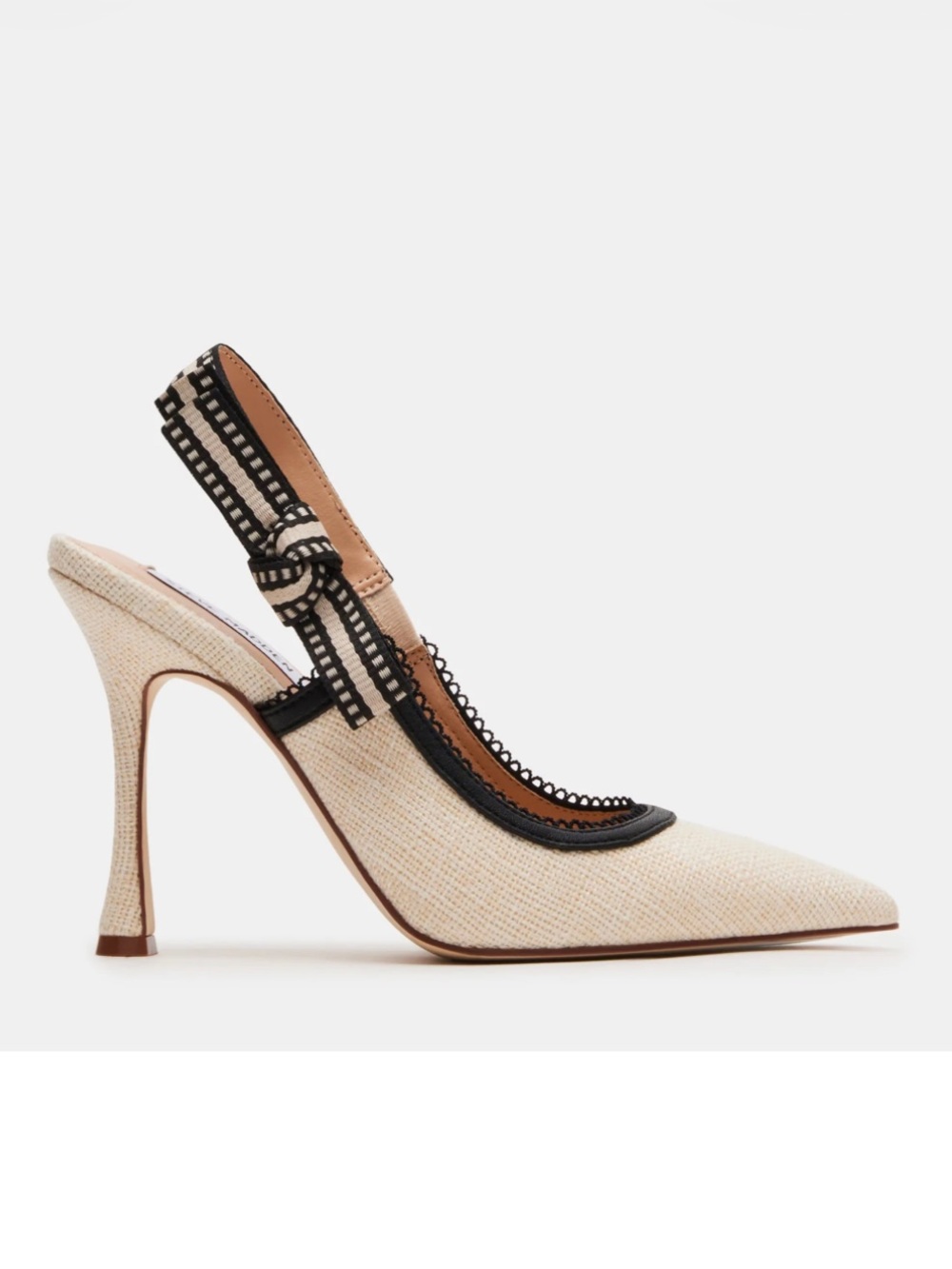 Steve Madden Bri Black Beige Multi Tweed Pointed Toe Bow Strap Heels